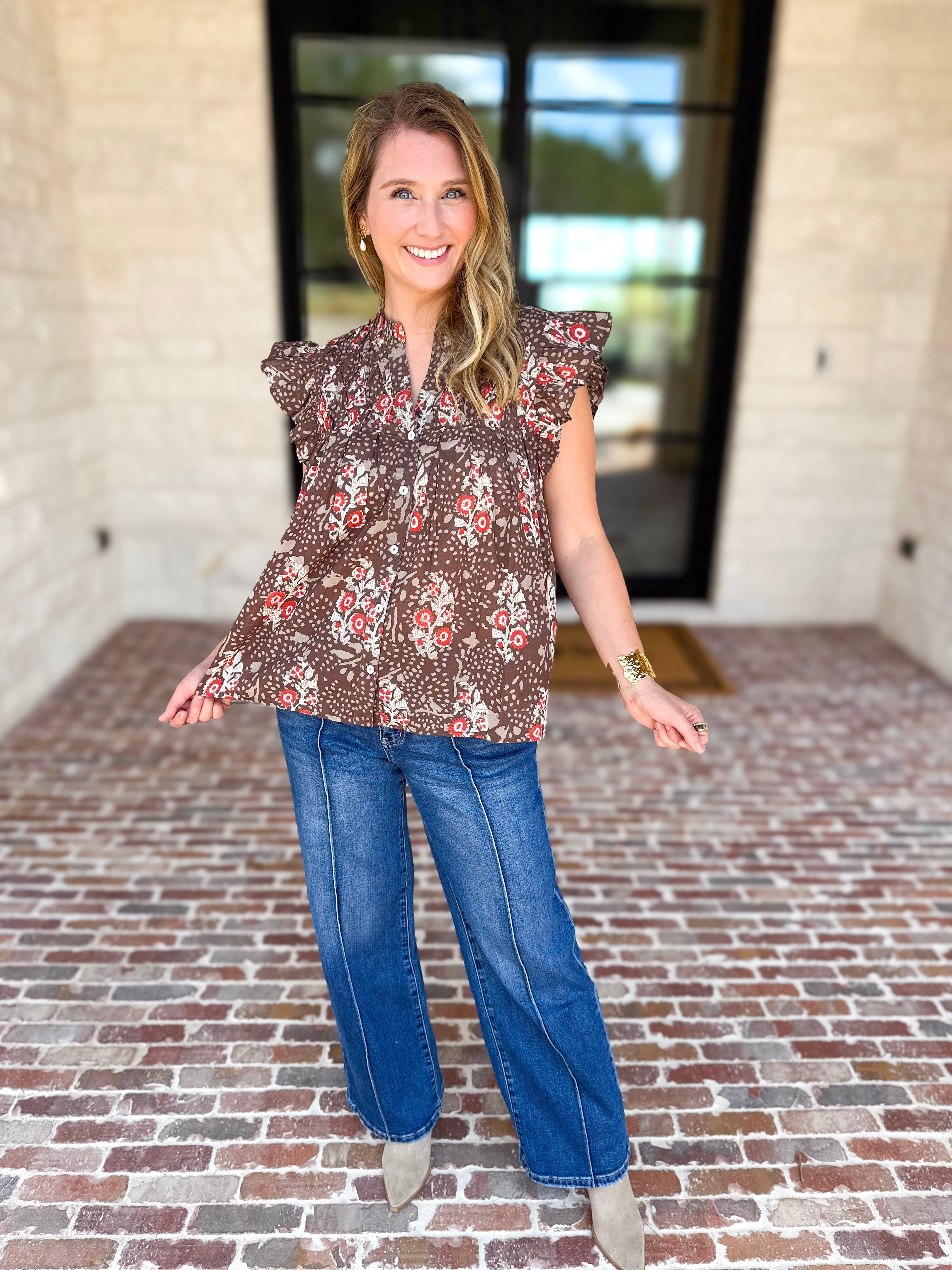 THML - Maison Autumn Floral Blouse-200 Fashion Blouses-THML-July & June Women's Fashion Boutique Located in San Antonio, Texas
