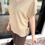 Liverpool - V-Neck Cinch Knit Top - Toasted Tan-230 Sweaters/Cardis-LIVERPOOL JEANS COMPANY-July & June Women's Fashion Boutique Located in San Antonio, Texas