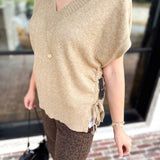 Liverpool - V-Neck Cinch Knit Top - Toasted Tan-230 Sweaters/Cardis-LIVERPOOL JEANS COMPANY-July & June Women's Fashion Boutique Located in San Antonio, Texas