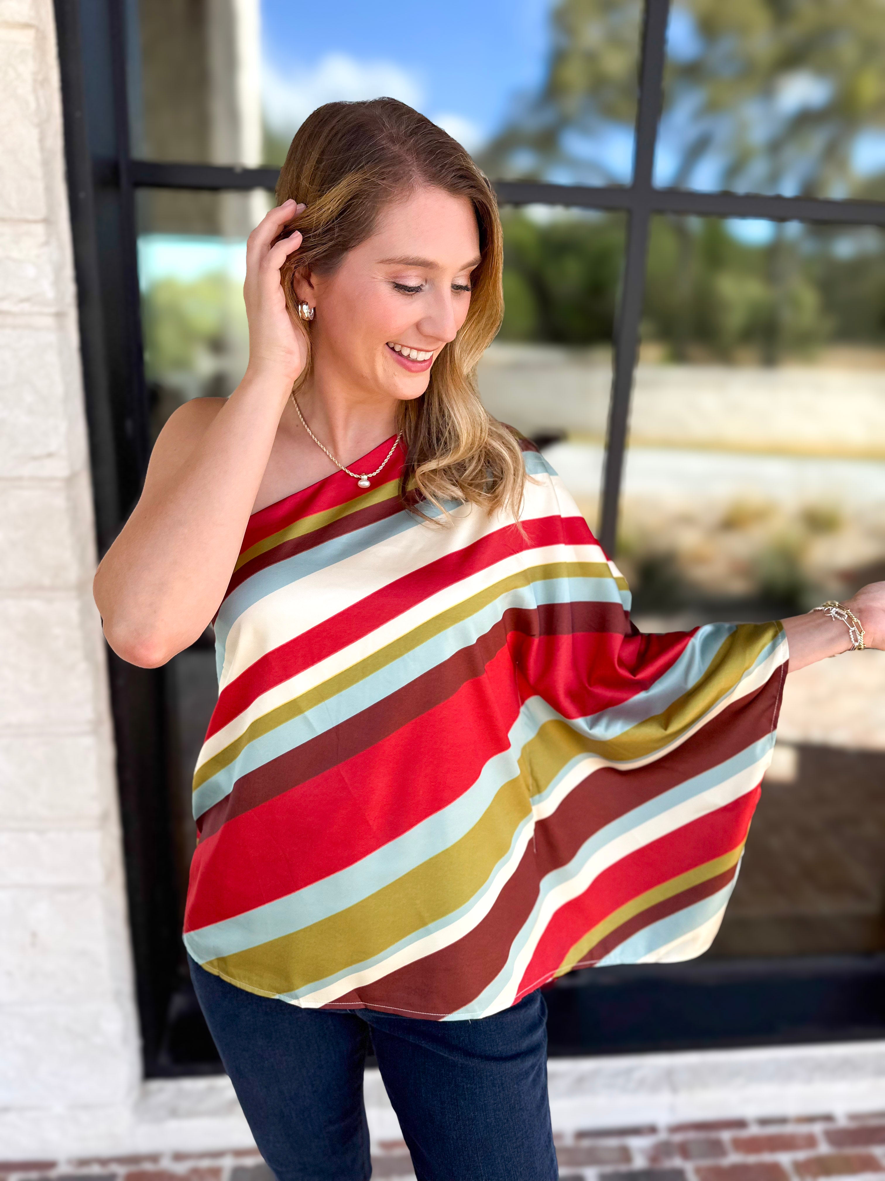 Color Rush One Shoulder Blouse-200 Fashion Blouses-TCEC-July & June Women's Fashion Boutique Located in San Antonio, Texas