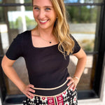 Ribbed Square Neck Knit Top - Black-230 Sweaters/Cardis-ALLIE ROSE-July & June Women's Fashion Boutique Located in San Antonio, Texas