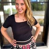 Ribbed Square Neck Knit Top - Black-230 Sweaters/Cardis-ALLIE ROSE-July & June Women's Fashion Boutique Located in San Antonio, Texas