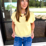 Collins Lace Trim Blouse - Lemon-200 Fashion Blouses-ENTRO-July & June Women's Fashion Boutique Located in San Antonio, Texas