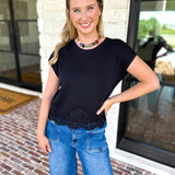 Collins Lace Trim Blouse - Black-200 Fashion Blouses-ENTRO-July & June Women's Fashion Boutique Located in San Antonio, Texas