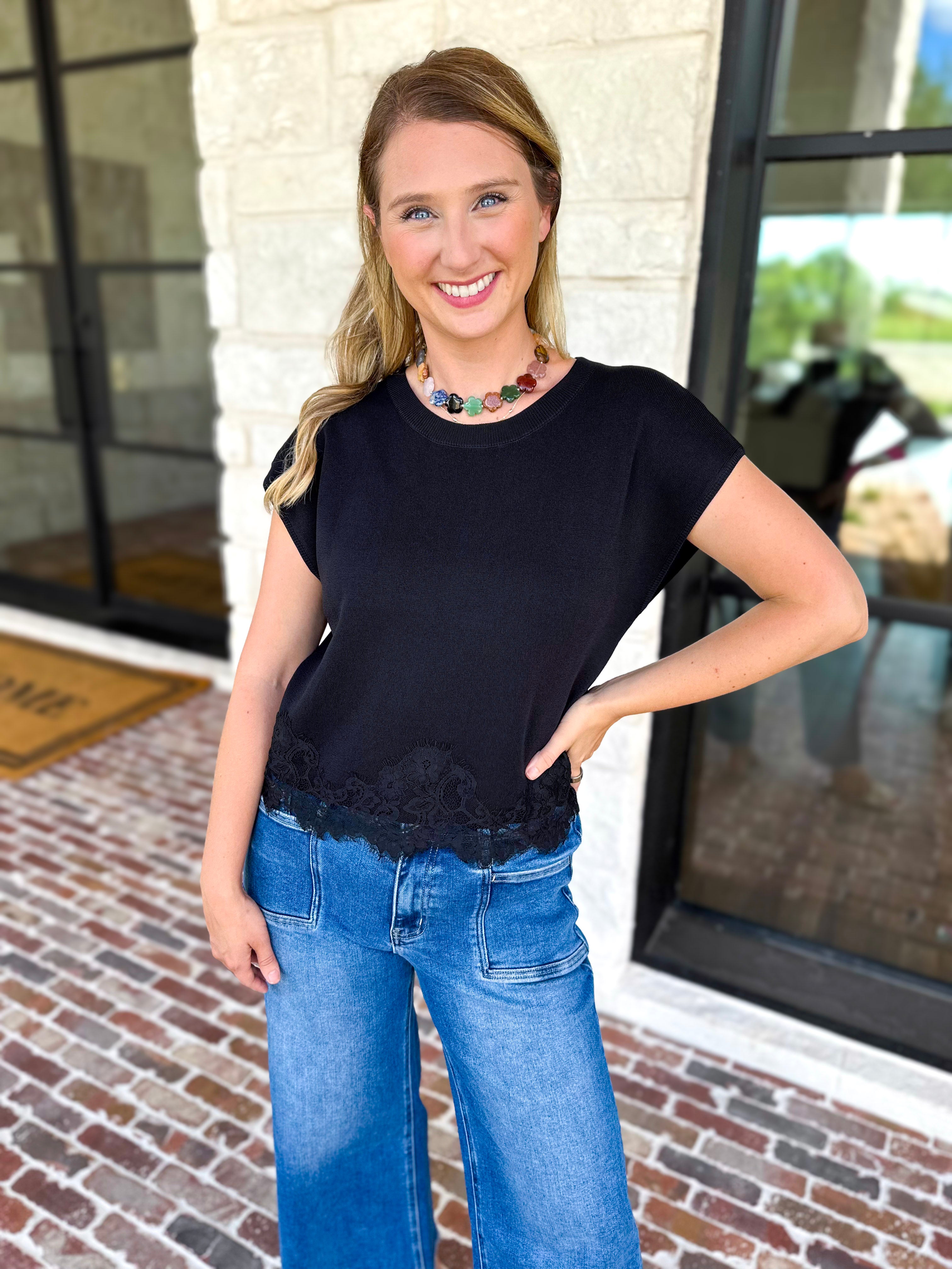 Collins Lace Trim Blouse - Black-200 Fashion Blouses-ENTRO-July & June Women's Fashion Boutique Located in San Antonio, Texas