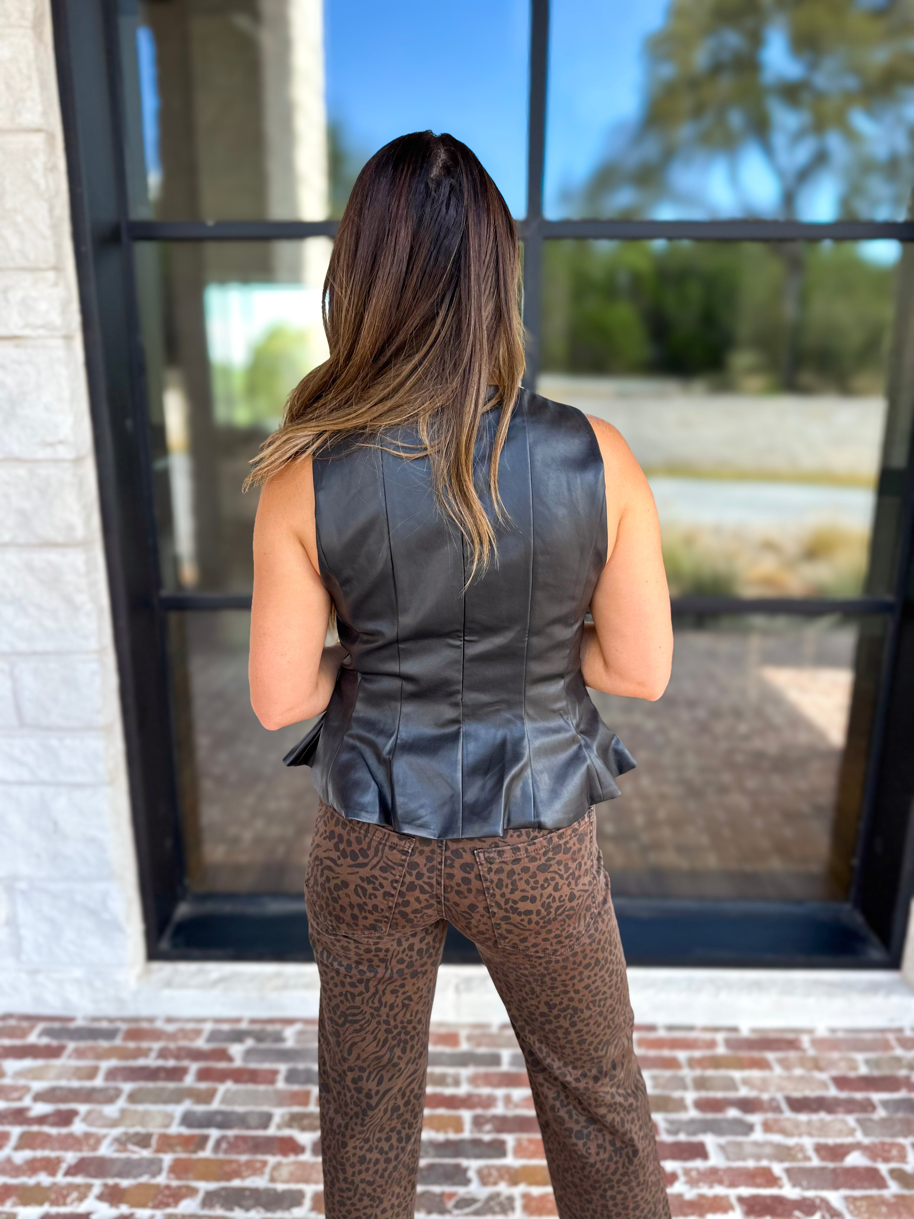 THML - Chic Peplum Black Faux Leather Blouse-200 Fashion Blouses-THML-July & June Women's Fashion Boutique Located in San Antonio, Texas