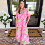 Mary Square - Pink Trellis Tiles Midi Dress-500 Midi-MARY SQUARE-July & June Women's Fashion Boutique Located in San Antonio, Texas
