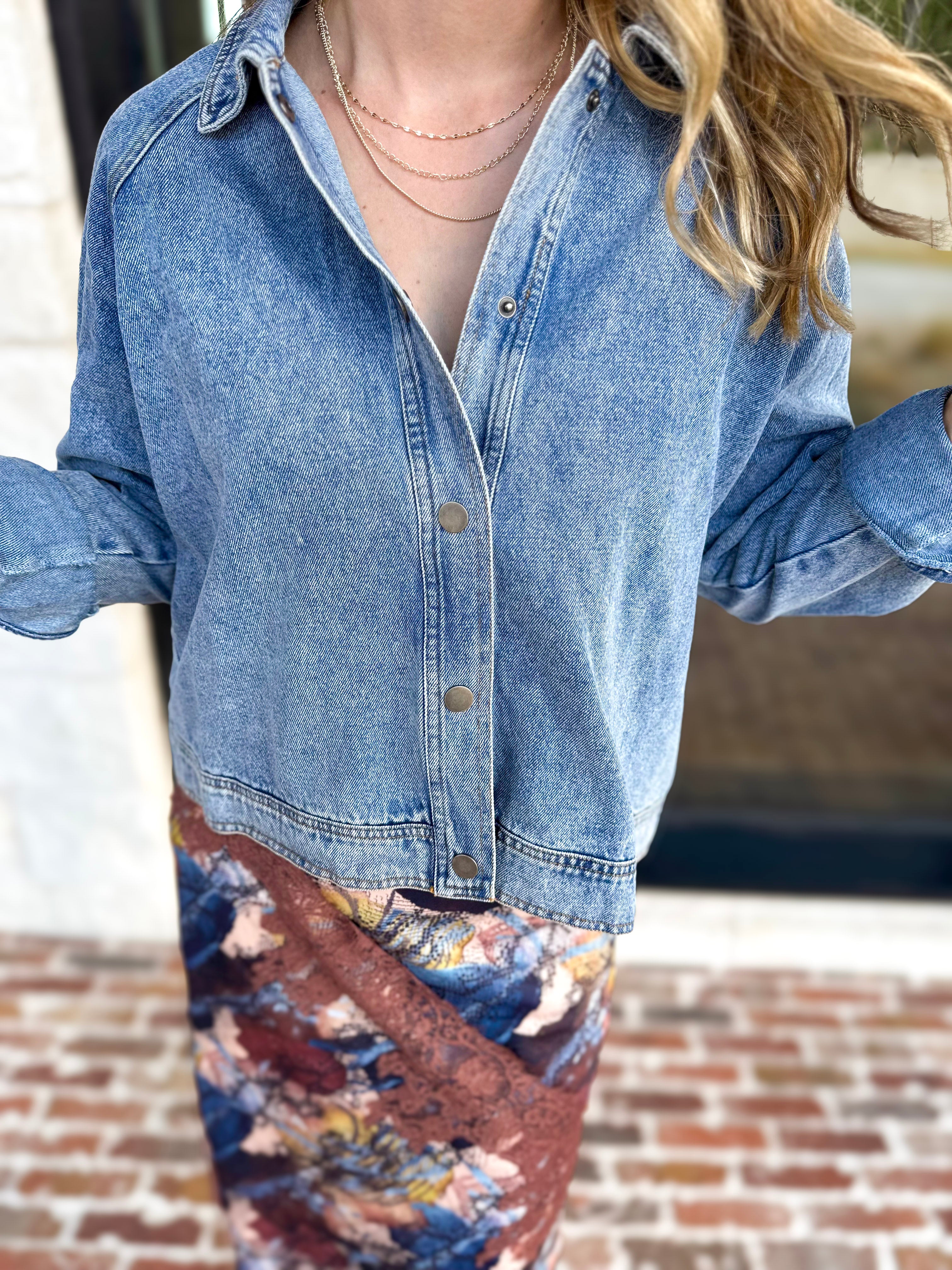 Weekend Signature Denim Shirt Jacket-200 Fashion Blouses-FATE-July & June Women's Fashion Boutique Located in San Antonio, Texas