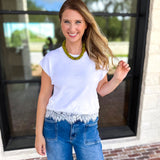 Collins Lace Trim Blouse - Ivory-200 Fashion Blouses-ENTRO-July & June Women's Fashion Boutique Located in San Antonio, Texas