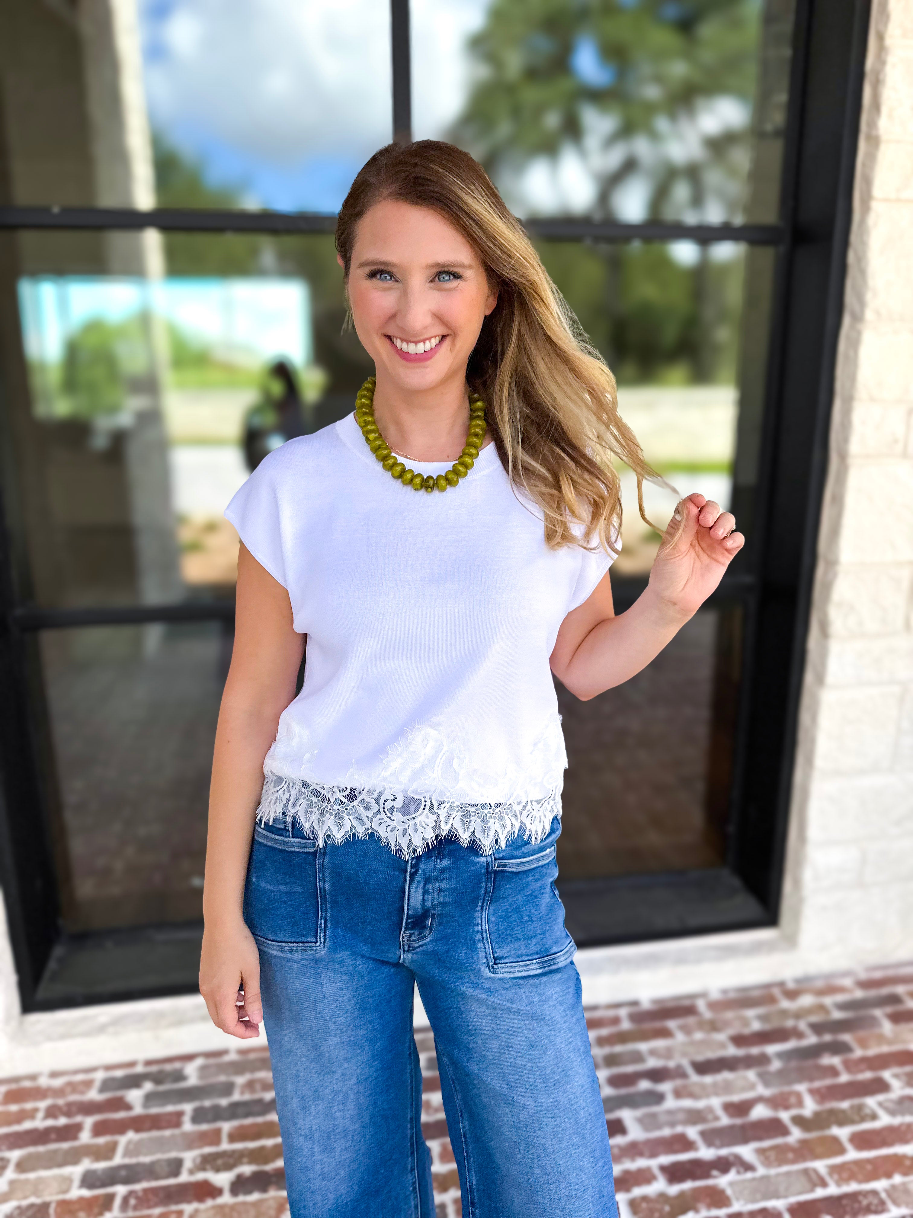 Collins Lace Trim Blouse - Ivory-200 Fashion Blouses-ENTRO-July & June Women's Fashion Boutique Located in San Antonio, Texas