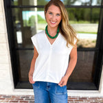 Casual Staples V-Neck Top - Ivory-210 Casual Blouses-ENTRO-July & June Women's Fashion Boutique Located in San Antonio, Texas
