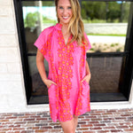 THML - Bold Floral Shift Mini Dress - Pink-510 Mini-THML-July & June Women's Fashion Boutique Located in San Antonio, Texas