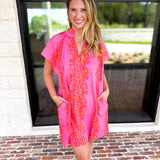 THML - Bold Floral Shift Mini Dress - Pink-510 Mini-THML-July & June Women's Fashion Boutique Located in San Antonio, Texas