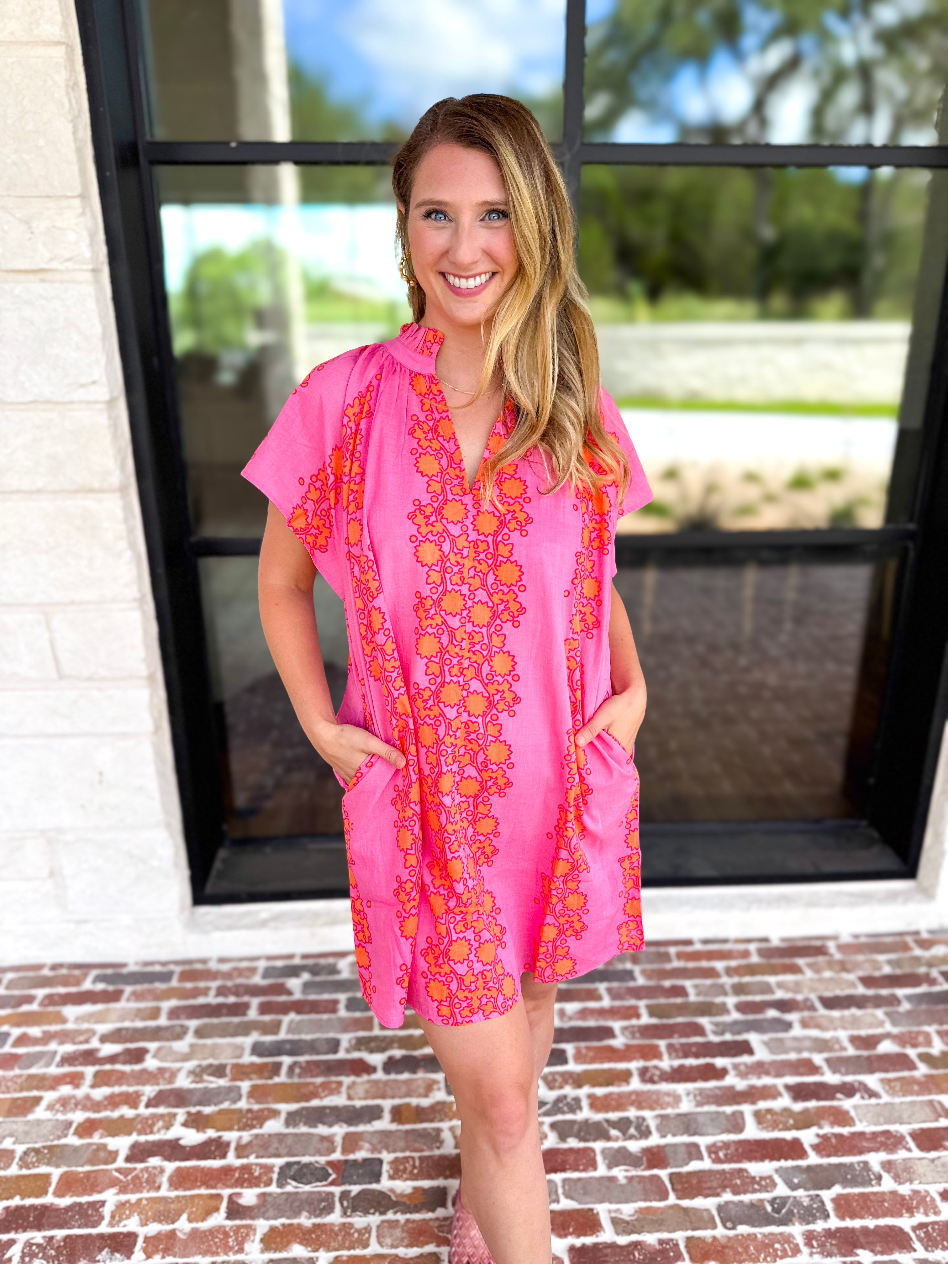 THML - Bold Floral Shift Mini Dress - Pink-510 Mini-THML-July & June Women's Fashion Boutique Located in San Antonio, Texas
