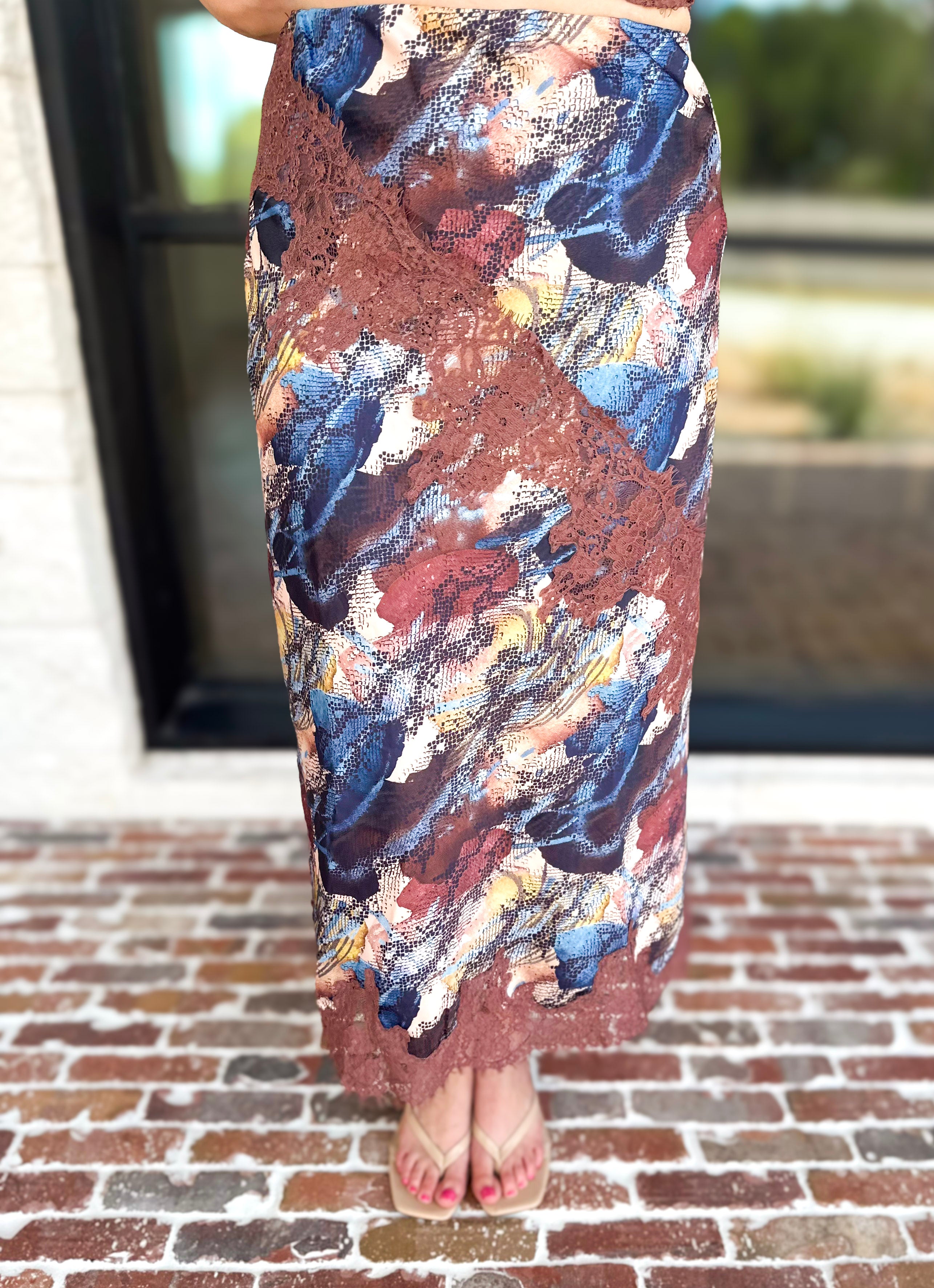 Sandstorm Lace Detail Midi Skirt-410 Shorts/Skirts-TCEC-July & June Women's Fashion Boutique Located in San Antonio, Texas