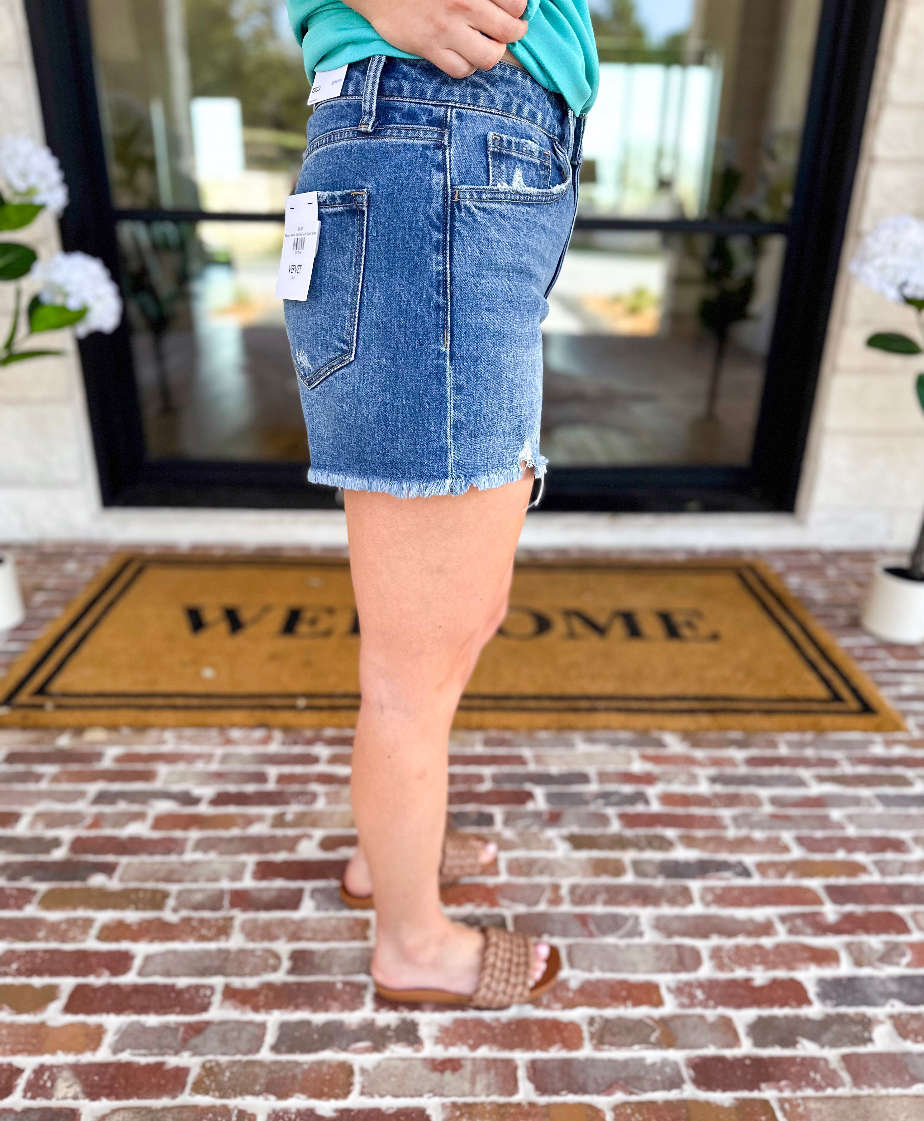 Vervet - High Rise A-Line Denim Shorts-410 Shorts/Skirts-VEVERT BY FLYING MONKEY-July & June Women's Fashion Boutique Located in San Antonio, Texas