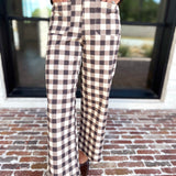 Mocha Cream Checkered Pants-400 Pants-ENTRO-July & June Women's Fashion Boutique Located in San Antonio, Texas