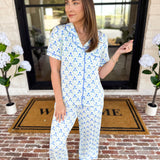 Mary Square - Sweet Blue Lattice PJ Set-300 Athleisure/Lounge-MARY SQUARE-July & June Women's Fashion Boutique Located in San Antonio, Texas