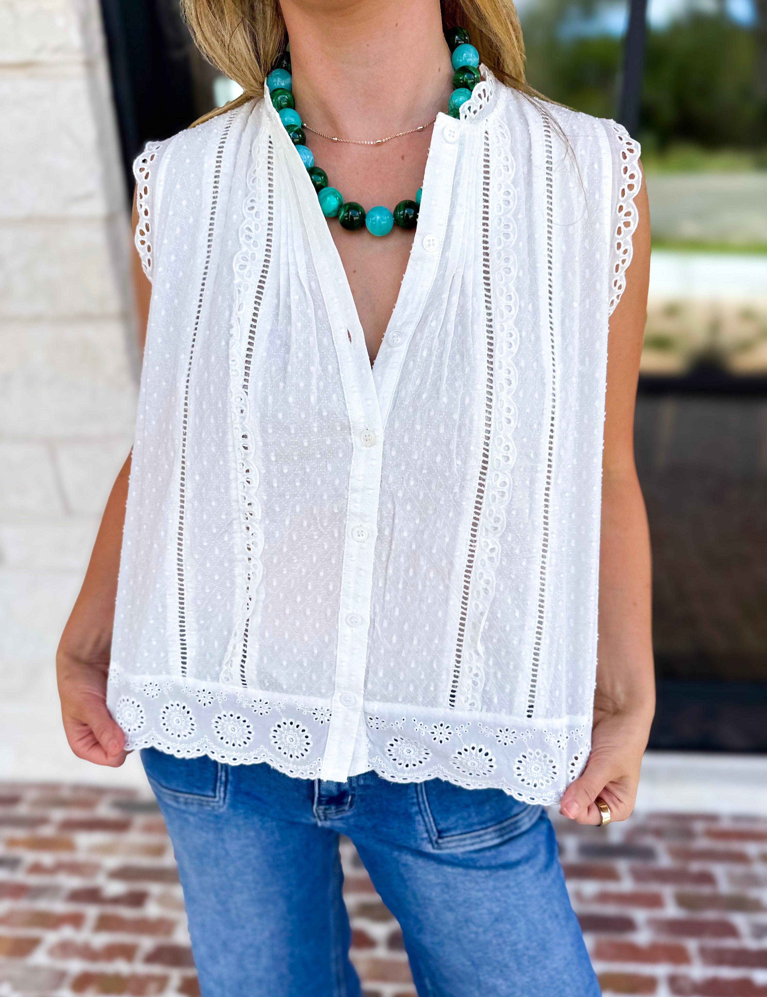 Feminine Ivory Lace Blouse-200 Fashion Blouses-FATE-July & June Women's Fashion Boutique Located in San Antonio, Texas
