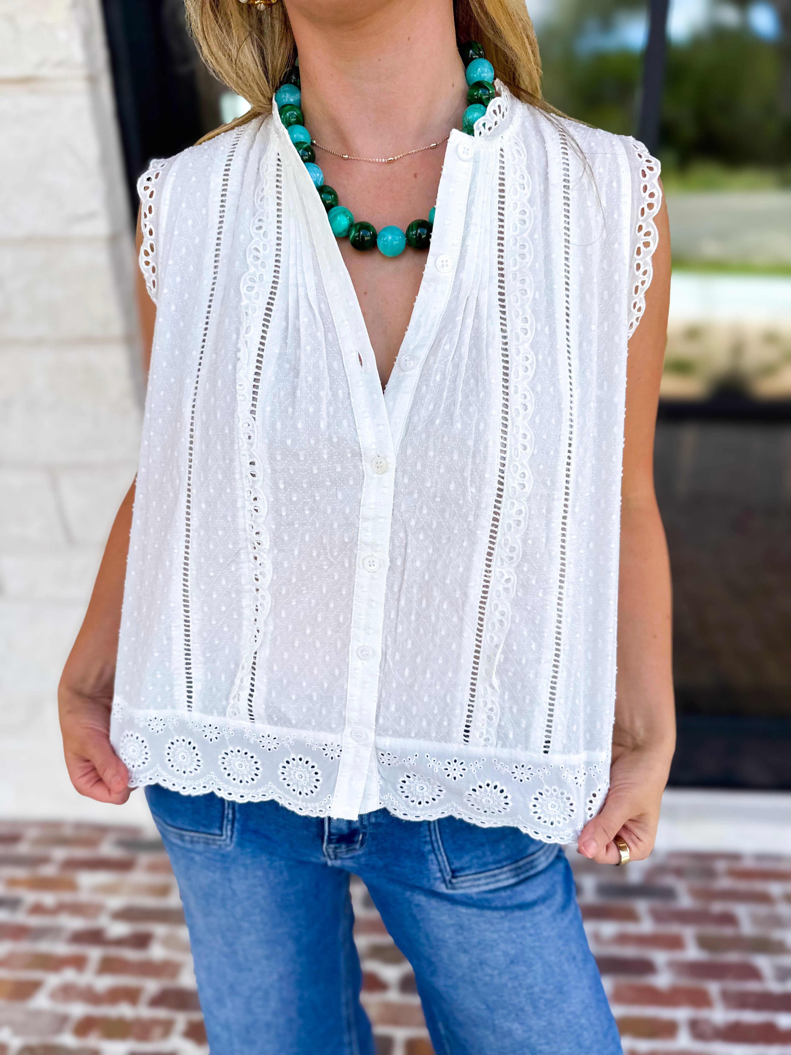 Feminine Ivory Lace Blouse-200 Fashion Blouses-FATE-July & June Women's Fashion Boutique Located in San Antonio, Texas