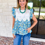 Floral Fields Lace Blouse-200 Fashion Blouses-FATE-July & June Women's Fashion Boutique Located in San Antonio, Texas