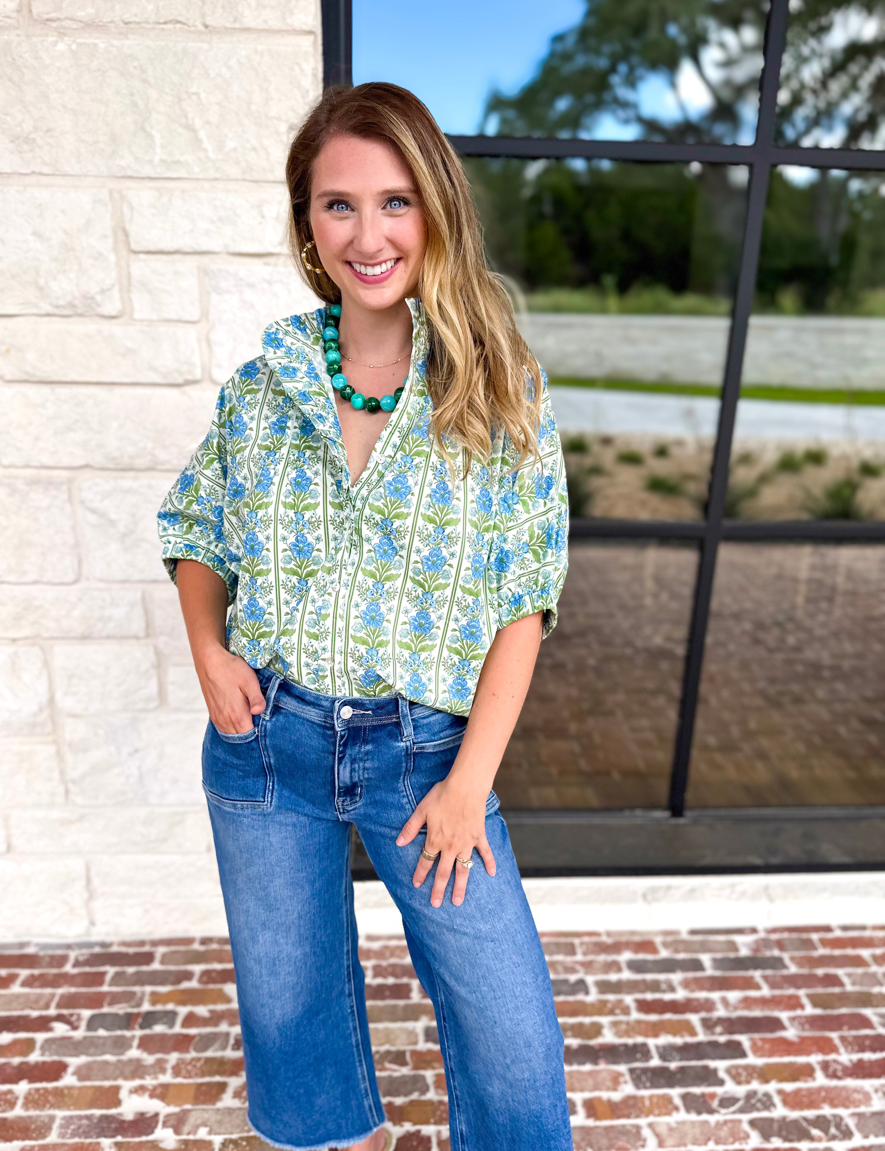 Fresh Air Floral Blouse-200 Fashion Blouses-ENTRO-July & June Women's Fashion Boutique Located in San Antonio, Texas