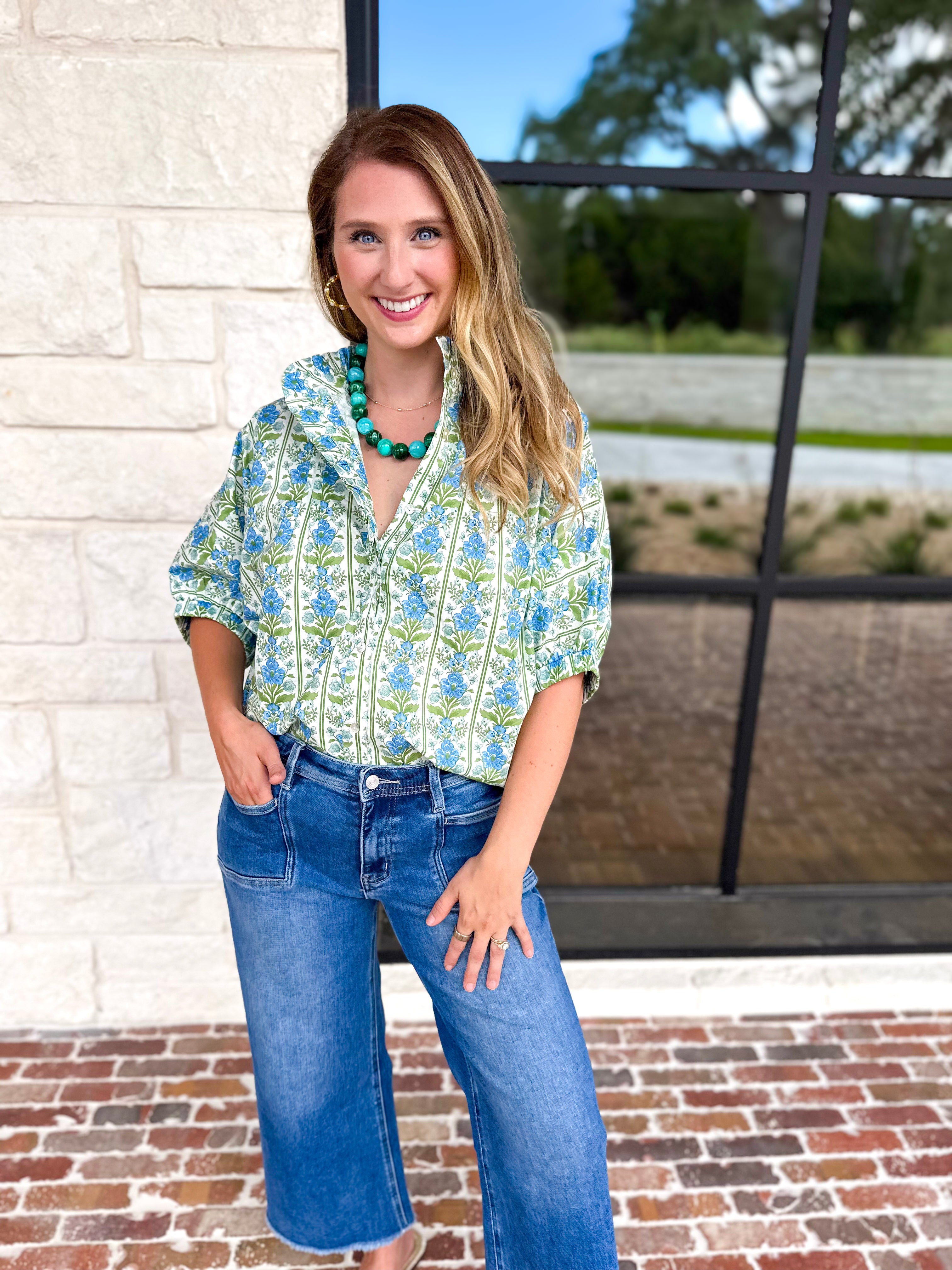 Fresh Air Floral Blouse-200 Fashion Blouses-ENTRO-July & June Women's Fashion Boutique Located in San Antonio, Texas