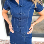 Kendall Fit and Flare Denim Top-200 Fashion Blouses-TCEC-July & June Women's Fashion Boutique Located in San Antonio, Texas