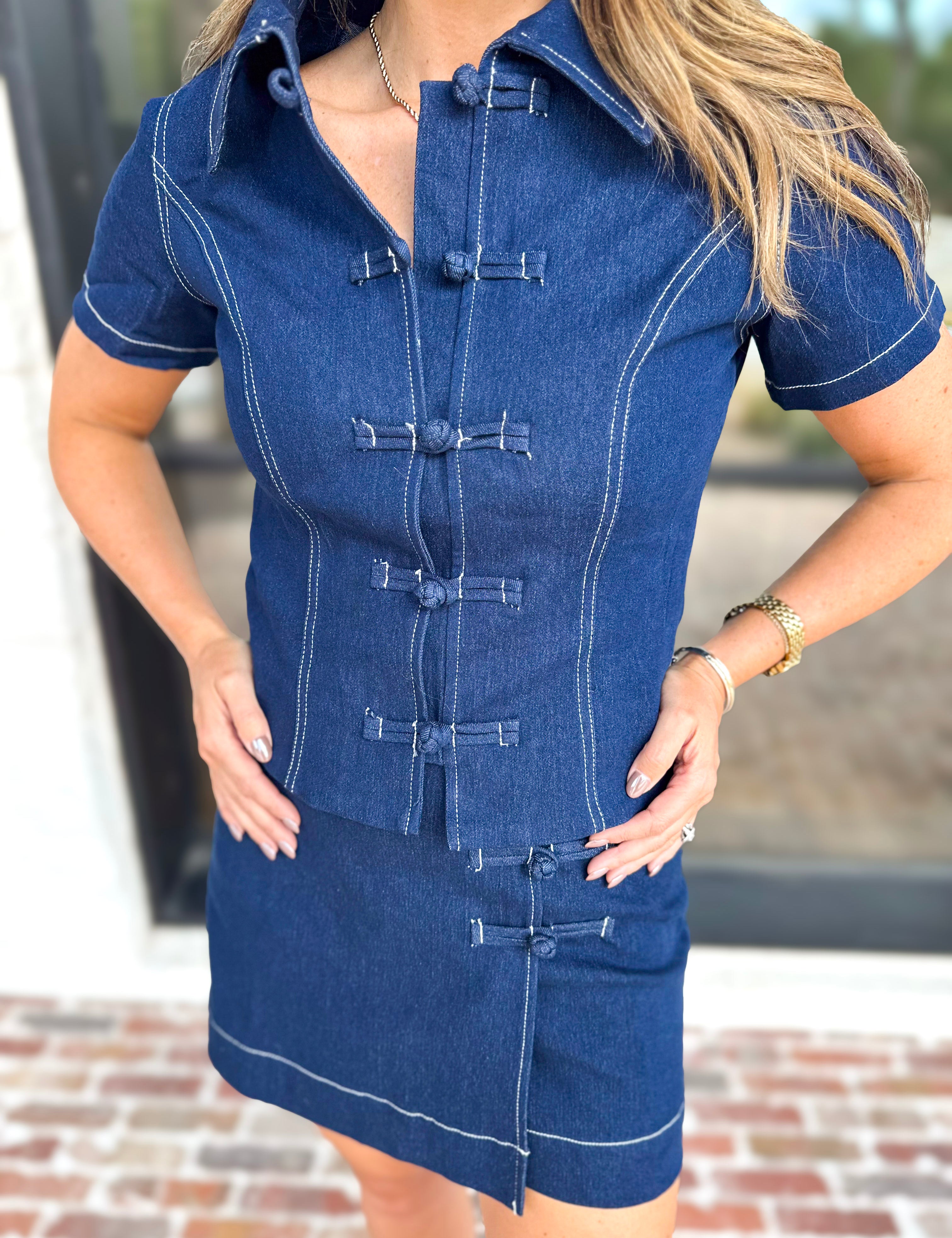 Kendall Fit and Flare Denim Top-200 Fashion Blouses-TCEC-July & June Women's Fashion Boutique Located in San Antonio, Texas