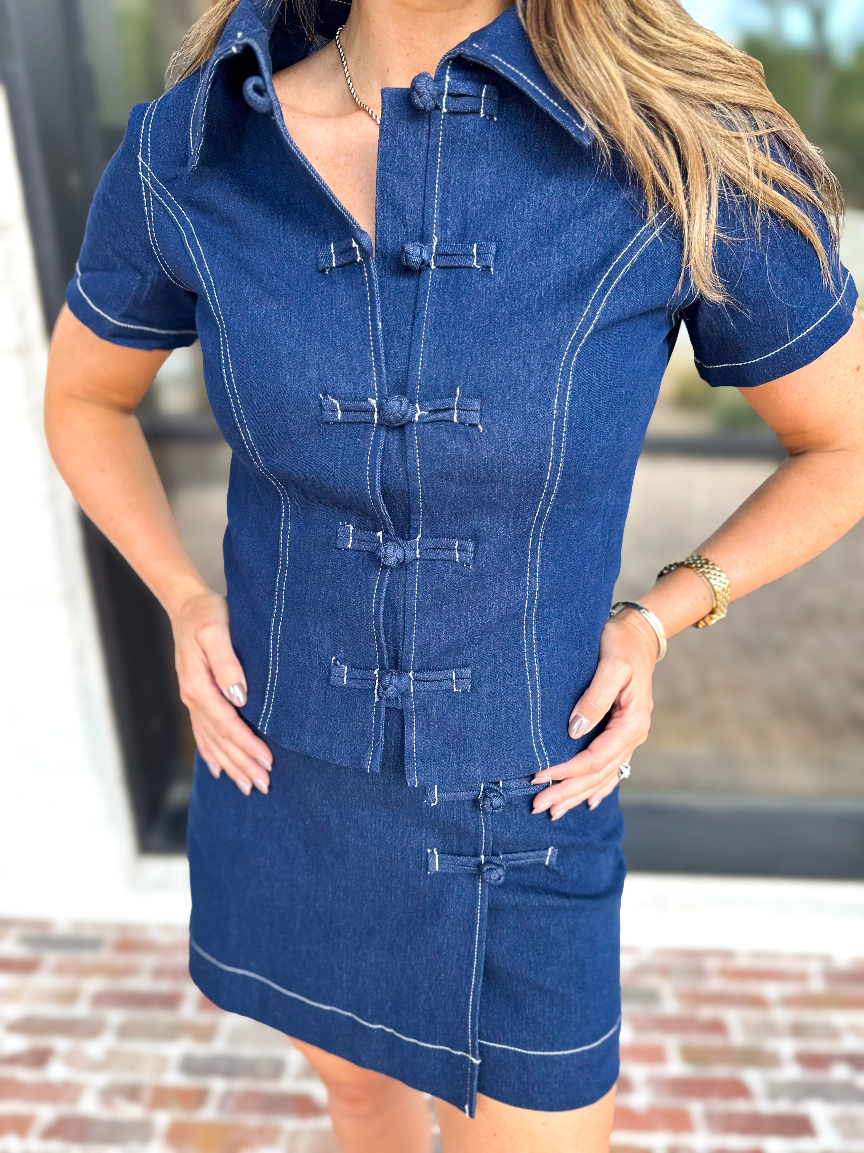 Kendall Fit and Flare Denim Top-200 Fashion Blouses-TCEC-July & June Women's Fashion Boutique Located in San Antonio, Texas