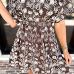 Mocha Floral Cinched Mini Dress-510 Mini-FATE-July & June Women's Fashion Boutique Located in San Antonio, Texas