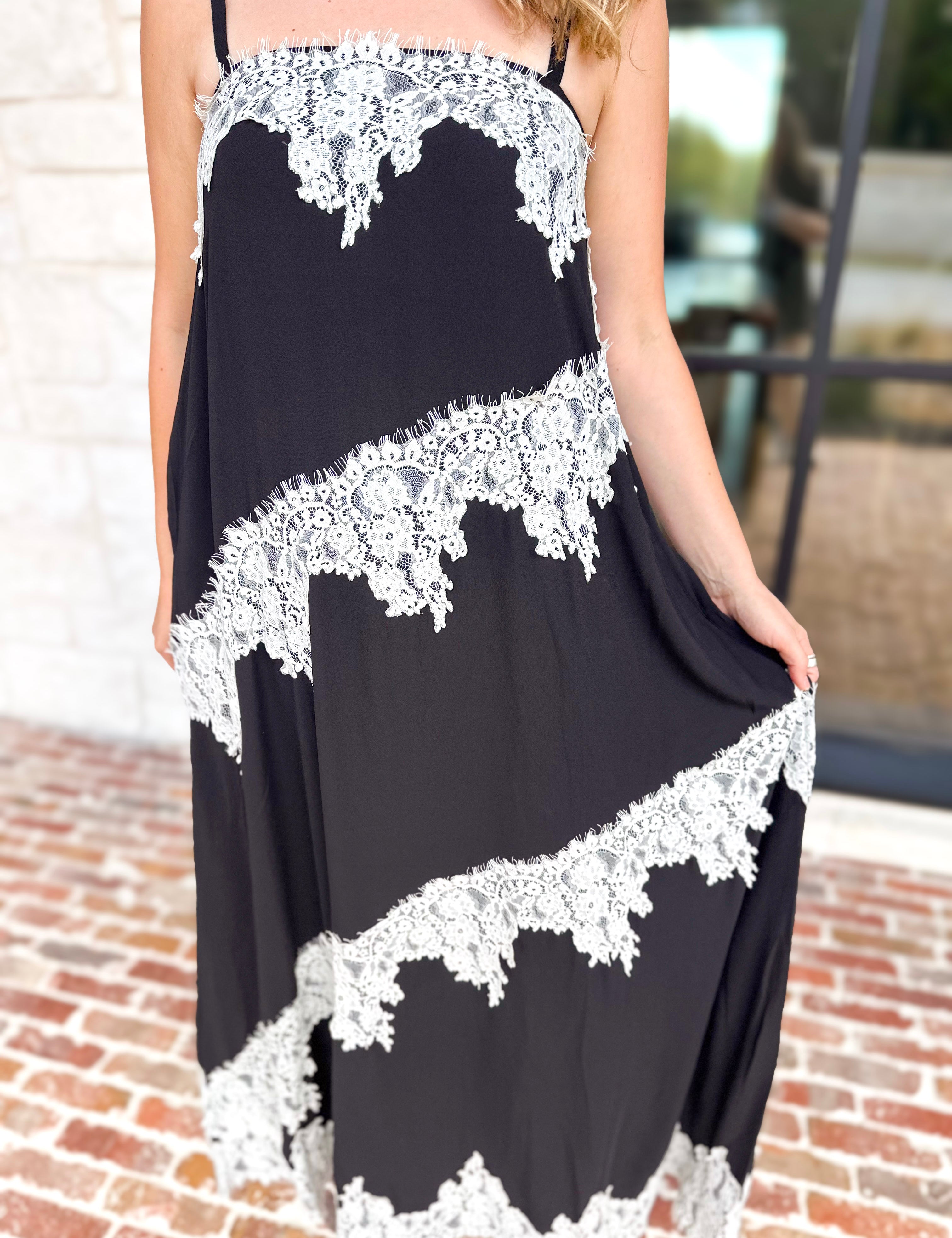 Colette Feminine Lace Midi Dress - Black & White-500 Midi-TCEC-July & June Women's Fashion Boutique Located in San Antonio, Texas