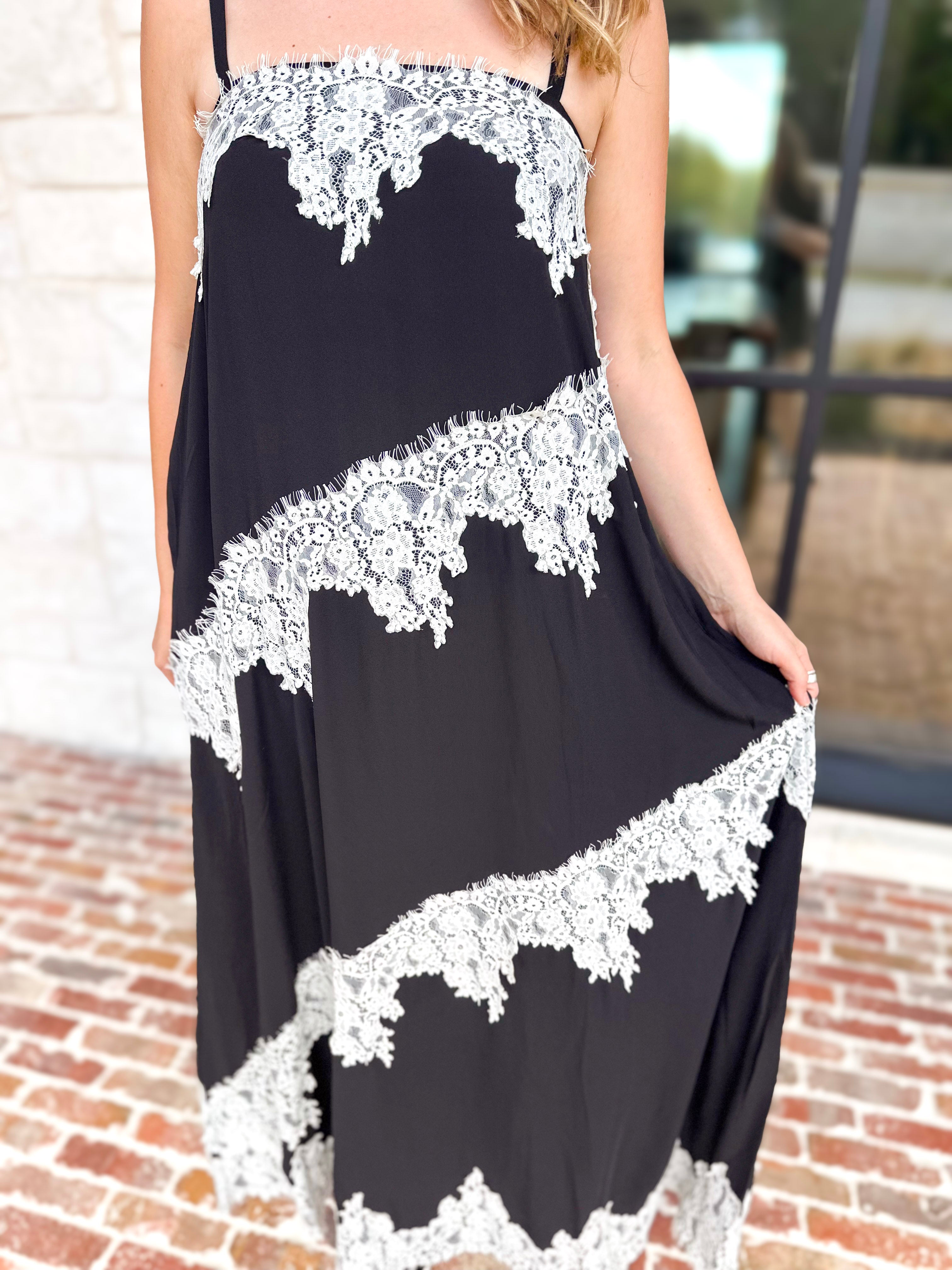 Colette Feminine Lace Midi Dress - Black & White-500 Midi-TCEC-July & June Women's Fashion Boutique Located in San Antonio, Texas