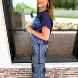 Navy Bandana Pants Set-500 Midi-SKIES ARE BLUE-July & June Women's Fashion Boutique Located in San Antonio, Texas
