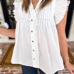 White Flutter Blouse-200 Fashion Blouses-ENTRO-July & June Women's Fashion Boutique Located in San Antonio, Texas