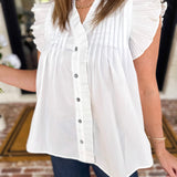 White Flutter Blouse-200 Fashion Blouses-ENTRO-July & June Women's Fashion Boutique Located in San Antonio, Texas
