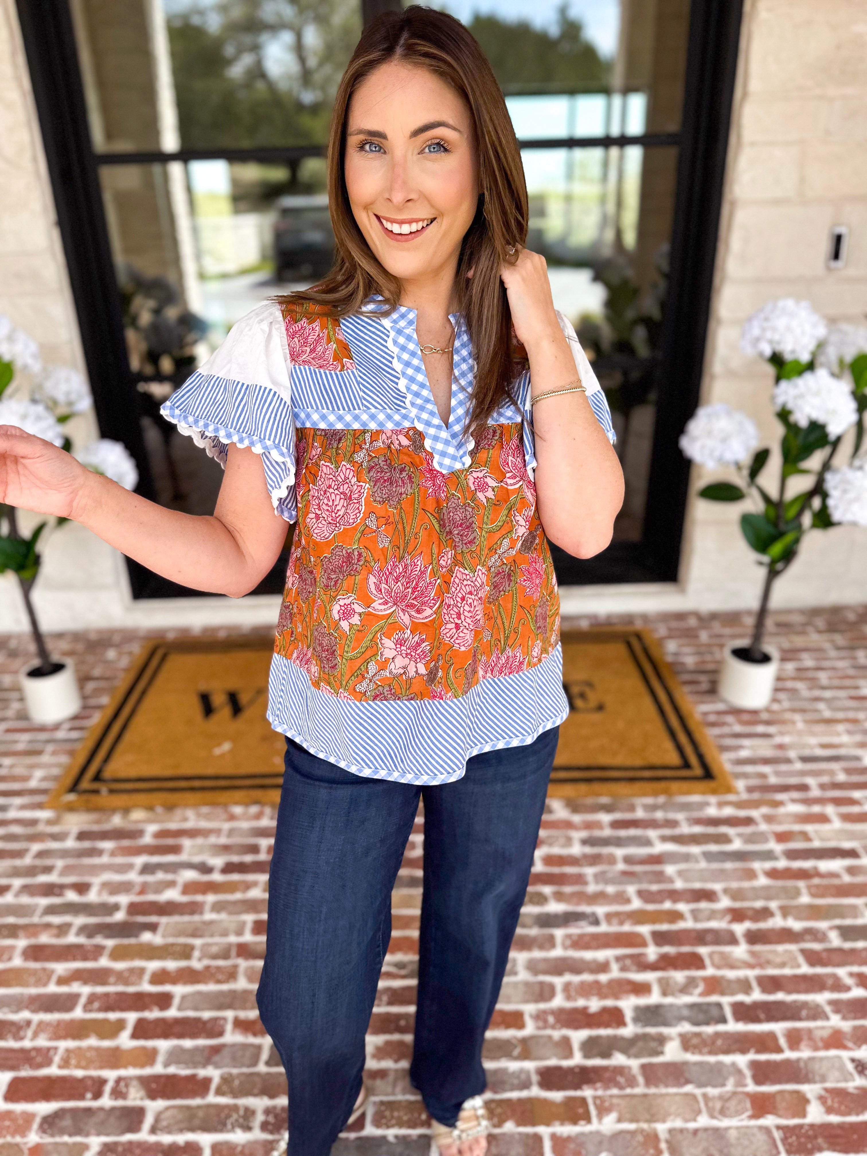 THML - Neutral Garden Blouse-200 Fashion Blouses-THML-July & June Women's Fashion Boutique Located in San Antonio, Texas