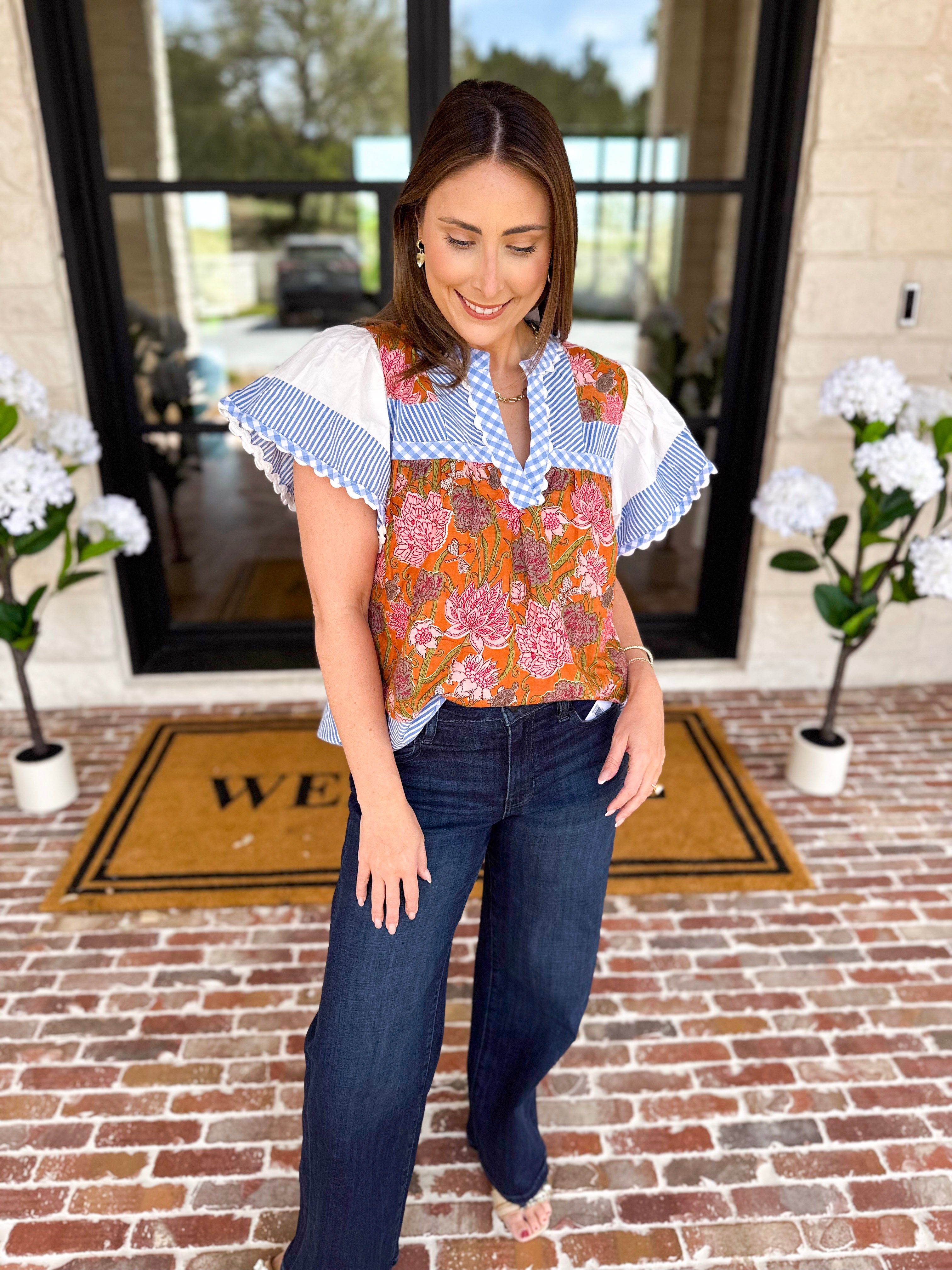 THML - Neutral Garden Blouse-200 Fashion Blouses-THML-July & June Women's Fashion Boutique Located in San Antonio, Texas