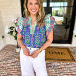 THML - Blue Flutter Sleeve Blouse-200 Fashion Blouses-THML-July & June Women's Fashion Boutique Located in San Antonio, Texas