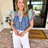 THML - Blue Flutter Sleeve Blouse-200 Fashion Blouses-THML-July & June Women's Fashion Boutique Located in San Antonio, Texas