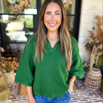 Cozy Collared Oversized Sweater Top - Green-230 Sweaters/Cardis-ENTRO-July & June Women's Fashion Boutique Located in San Antonio, Texas
