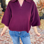 Cozy Collared Oversized Sweater Top - Merlot-230 Sweaters/Cardis-ENTRO-July & June Women's Fashion Boutique Located in San Antonio, Texas