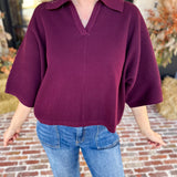 Cozy Collared Oversized Sweater Top - Merlot-230 Sweaters/Cardis-ENTRO-July & June Women's Fashion Boutique Located in San Antonio, Texas