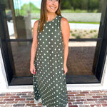 Effortless Polka Dot Midi Dress - Olive-500 Midi-ENTRO-July & June Women's Fashion Boutique Located in San Antonio, Texas