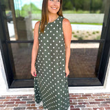 Effortless Polka Dot Midi Dress - Olive-500 Midi-ENTRO-July & June Women's Fashion Boutique Located in San Antonio, Texas