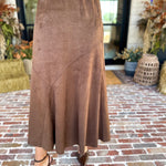 Suede Midi Skirt - Brown-410 Shorts/Skirts-STYLE USA-July & June Women's Fashion Boutique Located in San Antonio, Texas