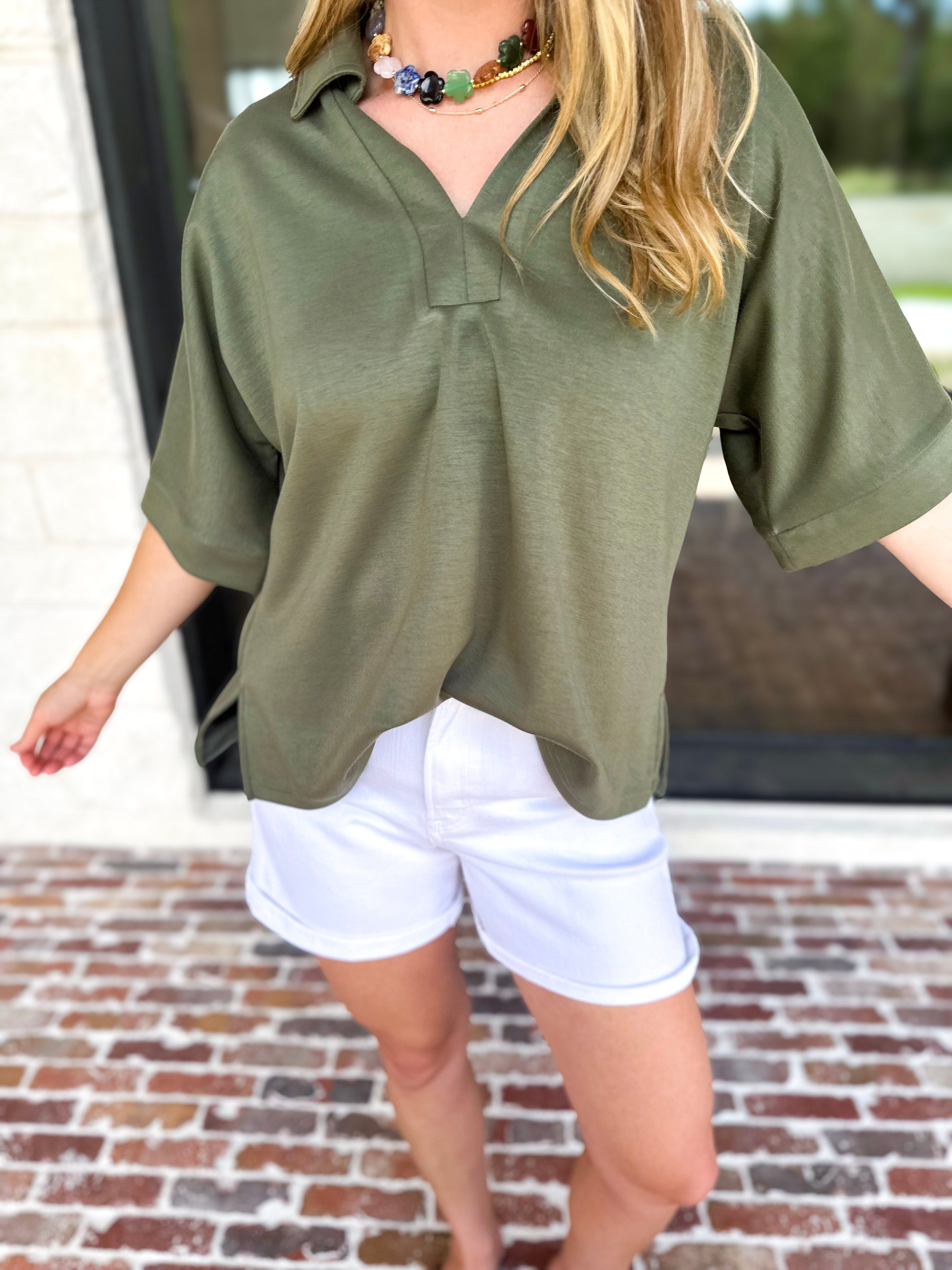 The Laurel Comfy Top - Olive-210 Casual Blouses-JODIFL-July & June Women's Fashion Boutique Located in San Antonio, Texas