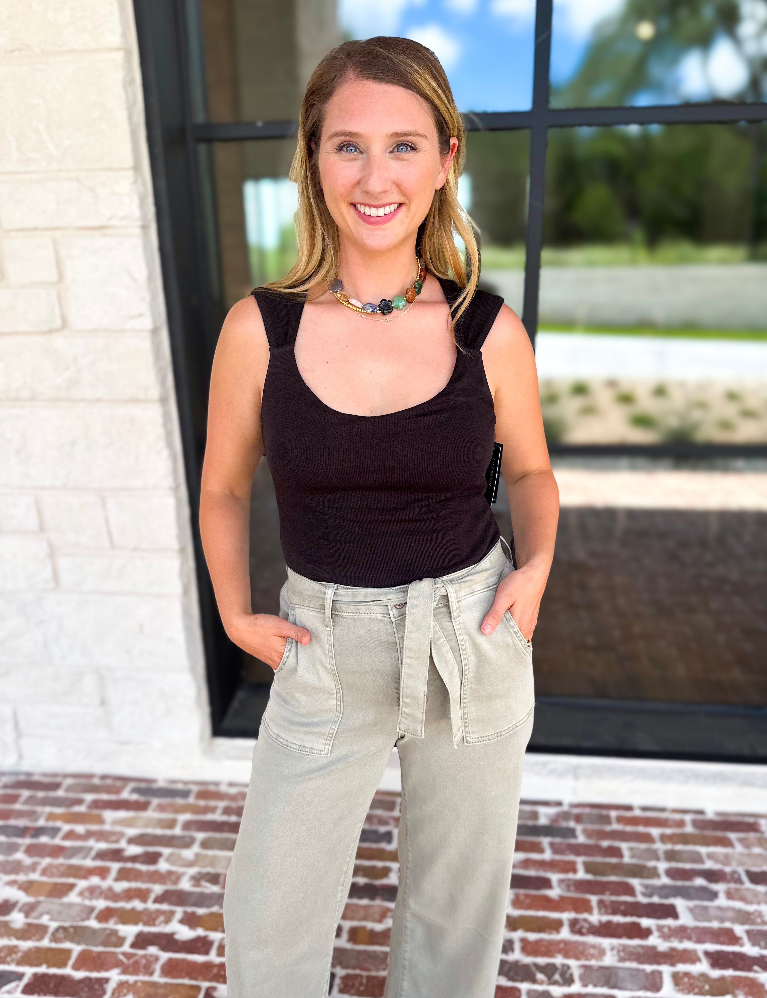 Liverpool - The Signature Scoop Neck Tank - Black-210 Casual Blouses-LIVERPOOL JEANS COMPANY-July & June Women's Fashion Boutique Located in San Antonio, Texas