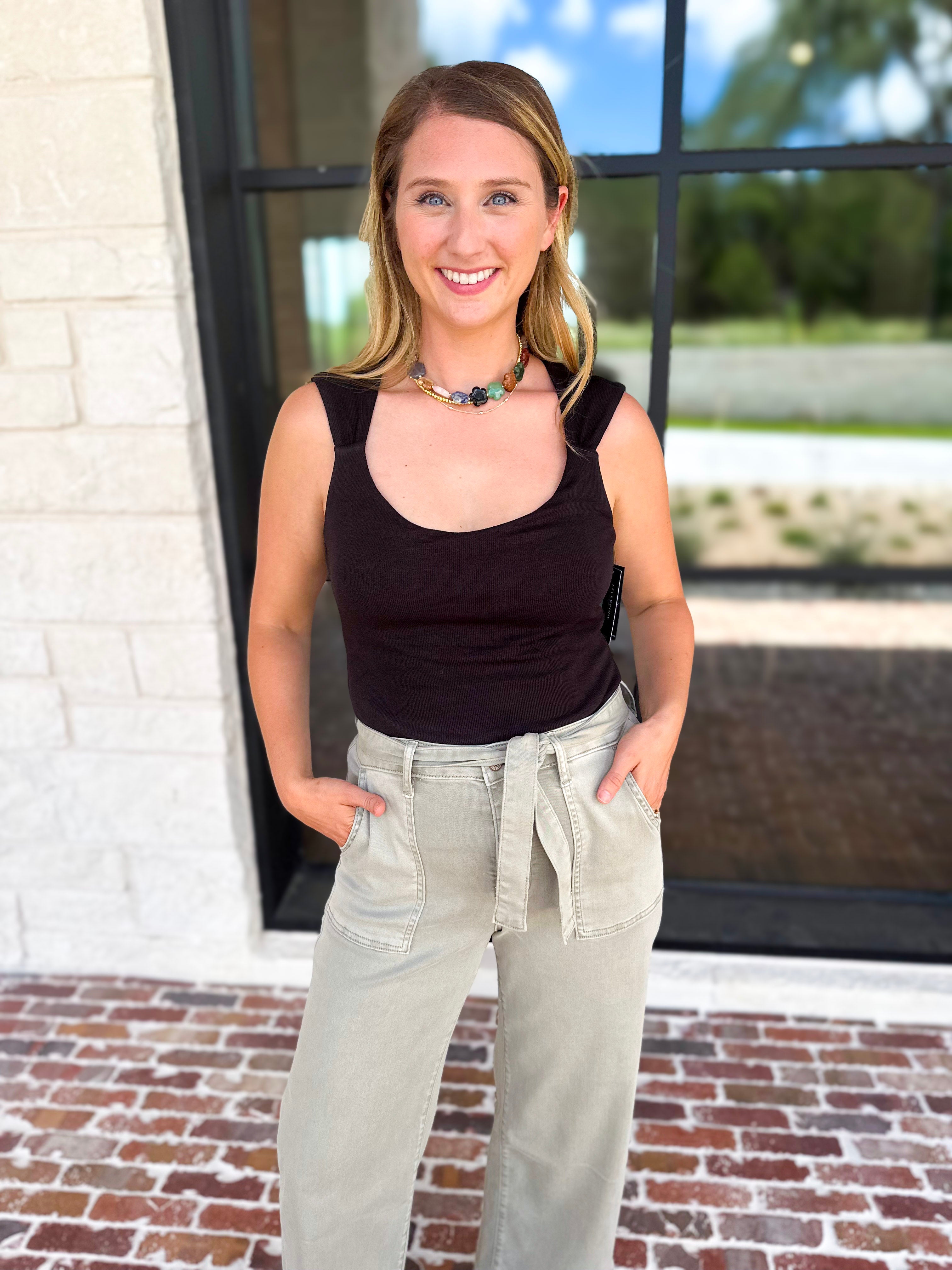 Liverpool - The Signature Scoop Neck Tank - Black-210 Casual Blouses-LIVERPOOL JEANS COMPANY-July & June Women's Fashion Boutique Located in San Antonio, Texas