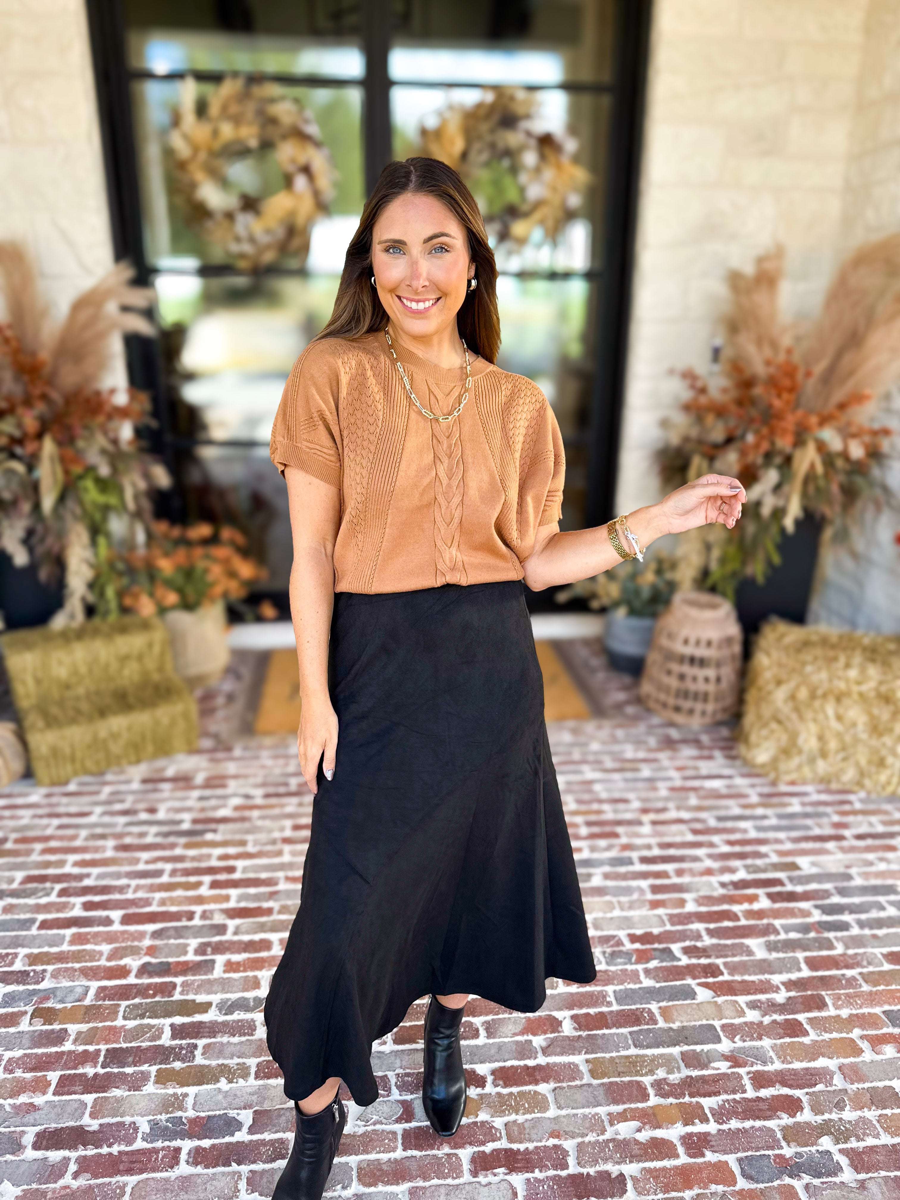 Lightweight Cable Knit Sweater - Tan-230 Sweaters/Cardis-FATE-July & June Women's Fashion Boutique Located in San Antonio, Texas